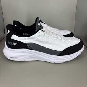 Skechers Slip-ins Cozy Fit White Black Wide Sneakers 150404W Womens 7.5